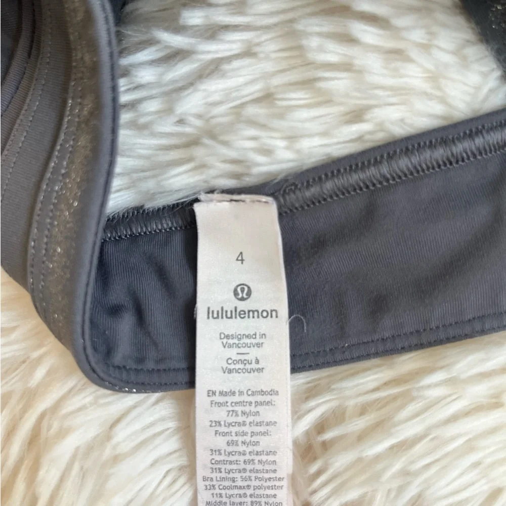 Lululemon Power Position Sports Bra Size 4 Gray Silver Metallic - Picture 7 of 8